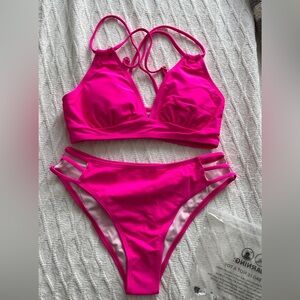 Women’s Cut Out Hot Pink Criss Cross Bikini